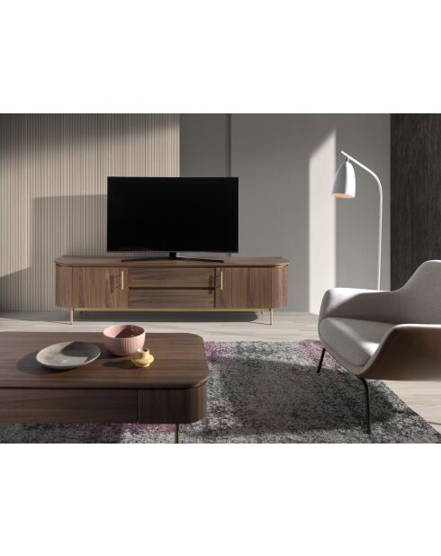 Meuble TV  avec structure en bois plaqué noyer/or - 88x220x45 cm