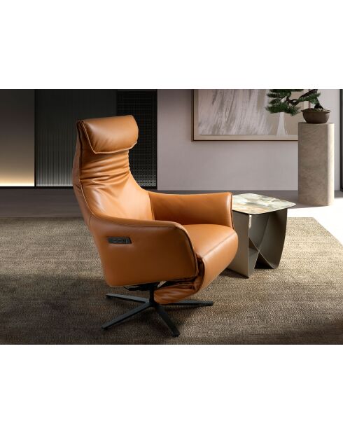 Fauteuil en Cuir pivotant avec accoudoirs  marron/noir - 45x78x70 cm
