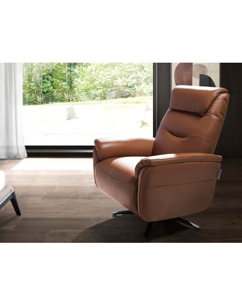 Fauteuil de relaxation en Cuir pivotant avec accoudoirs  marron/noir - 49x78x96 cm