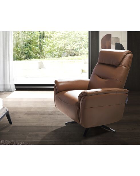 Drehbarer Relaxsessel aus Leder mit Armlehnen braun/schwarz - 49x78x96 cm