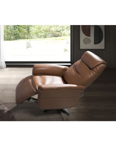 Drehbarer Relaxsessel aus Leder mit Armlehnen braun/schwarz - 49x78x96 cm
