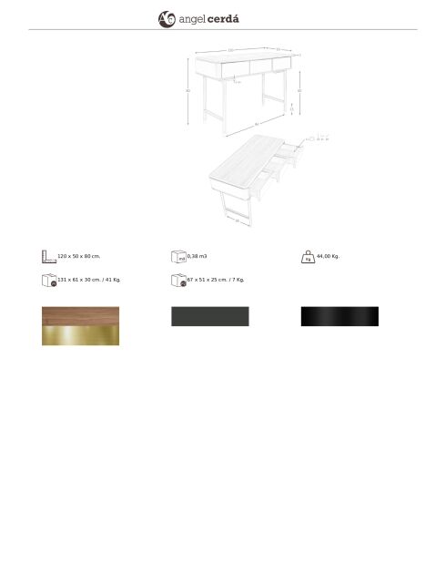 Consolle in MDF grigio scuro grigio scuro/noce/oro finitura opaca - 44x120x50 cm