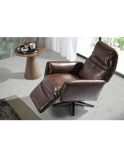 Poltrona rilassante girevole in pelle con braccioli marrone/nero - 32x79x83 cm