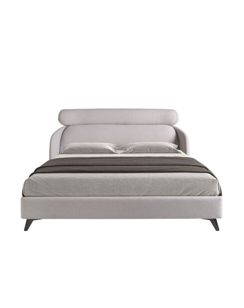 Lit double  avec tête de lit originale gris clair/noir - 117x207x250 cm