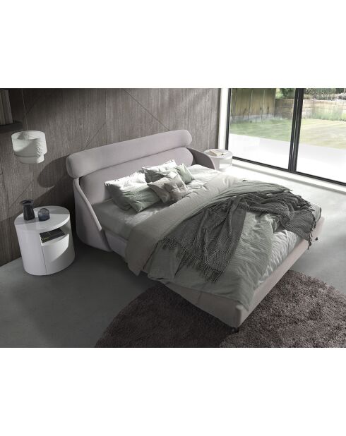 Lit double  avec tête de lit originale gris clair/noir - 117x207x250 cm