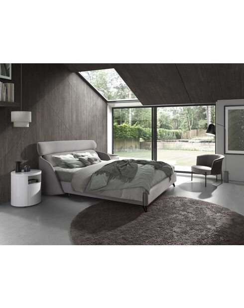 Lit double  avec tête de lit originale gris clair/noir - 117x207x250 cm