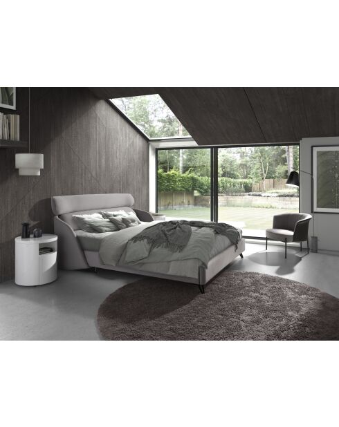 Lit double  avec tête de lit originale gris clair/noir - 117x207x250 cm