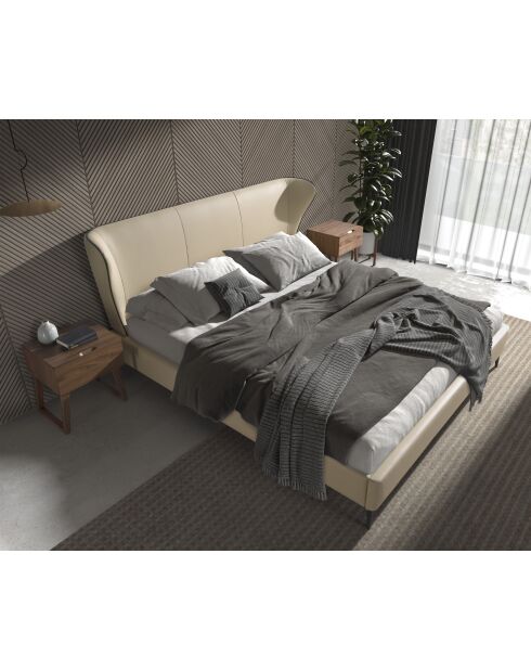 Doppelbett mit originalem creme/schwarzem Kopfteil - 89x220x217 cm