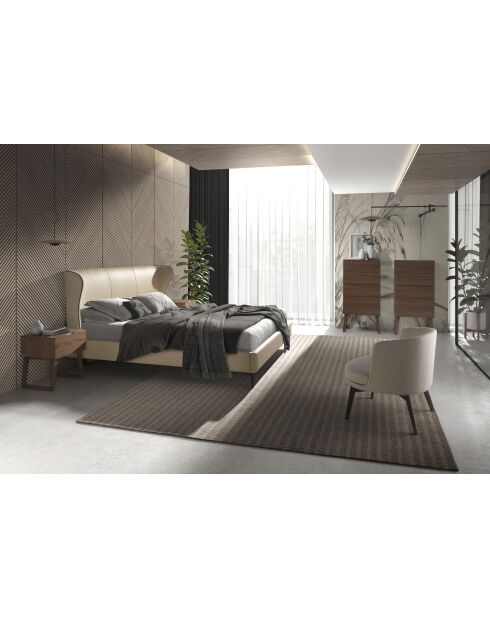 Lit double  avec tête de lit originale crème/noir - 89x220x217 cm