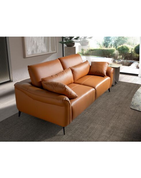Bruin/zwarte leren 3-zitsbank - 68x209x107 cm