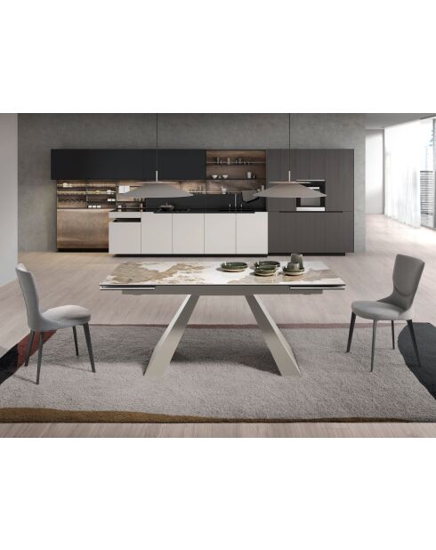 Ausziehbarer Esstisch weiß/taupegrau - 128x180x90 cm