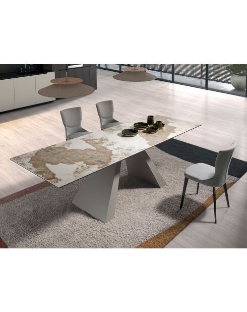 Ausziehbarer Esstisch weiß/taupegrau - 128x180x90 cm