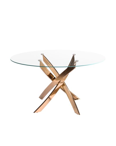 Table de salle à manger avec plateau cristal/rose - 53x140x140 cm