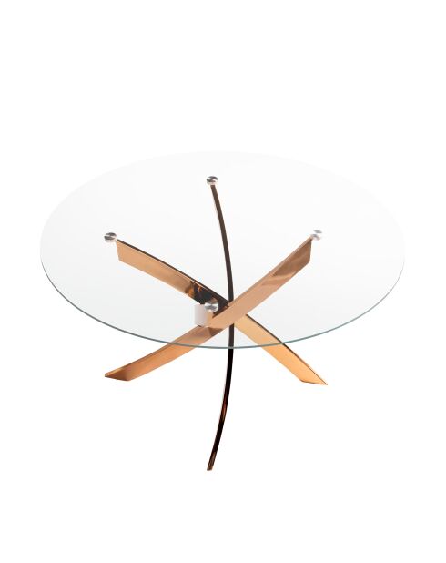 Table de salle à manger avec plateau cristal/rose - 53x140x140 cm