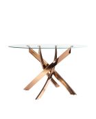 Table de salle à manger avec plateau cristal/rose - 53x140x140 cm