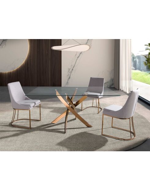 Table de salle à manger avec plateau cristal/rose - 50x150x95 cm