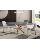 Table de salle à manger avec plateau cristal/rose - 47x140x95 cm