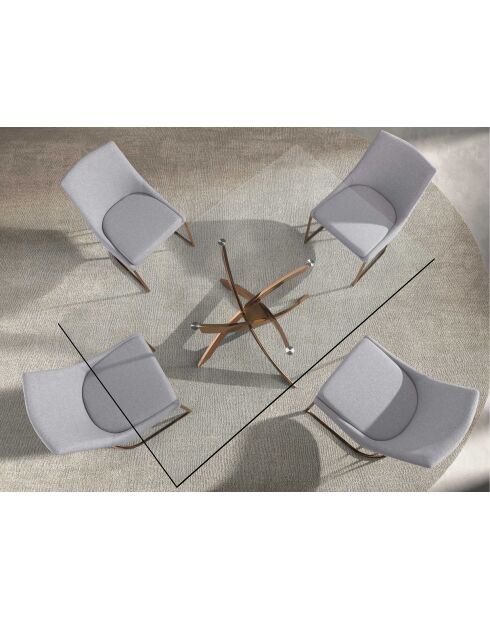 Table de salle à manger avec plateau cristal/rose - 47x140x95 cm