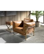 Fauteuil en Cuir avec accoudoirs  chameau/or - 30x97x88 cm