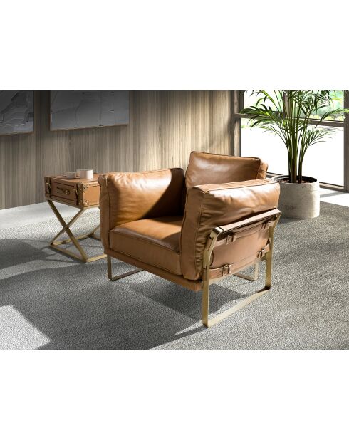 Fauteuil en Cuir avec accoudoirs  chameau/or - 30x97x88 cm