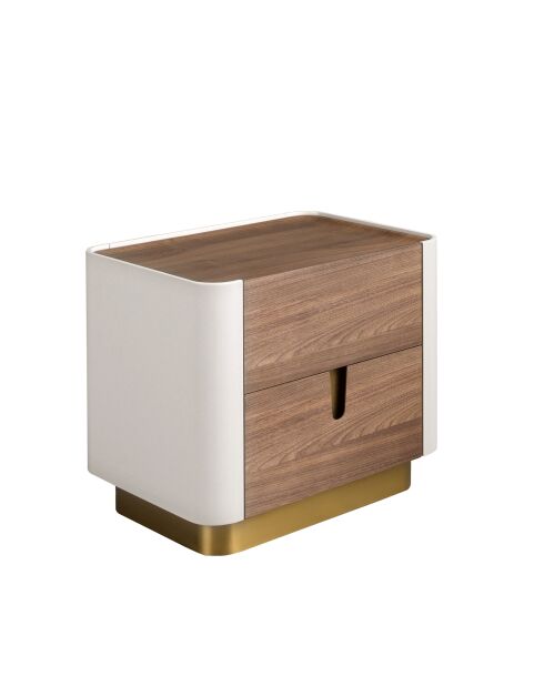 Mesita de noche beige/dorado/nogal - 32x60x42 cm