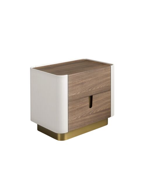 Mesita de noche beige/dorado/nogal - 32x60x42 cm
