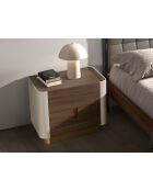 Mesita de noche beige/dorado/nogal - 32x60x42 cm