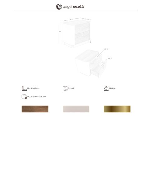 Mesita de noche beige/dorado/nogal - 32x60x42 cm