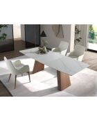 Uitschuifbare ovale eettafel wit/walnoot - 94x180x90 cm