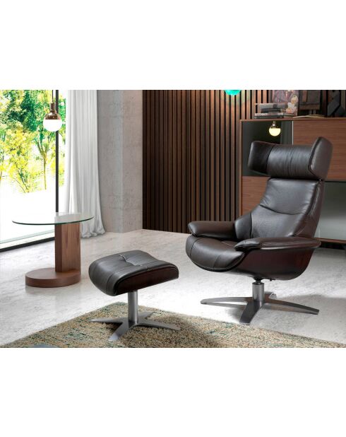 Brauner verstellbarer Drehstuhl aus Leder — 88x85x85 cm