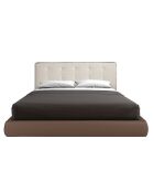 Lit double  avec tête de lit en tissu et structure en similicuir blanc/marron - 80x199x224 cm