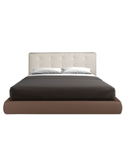 Lit double  avec tête de lit en tissu et structure en similicuir blanc/marron - 80x199x224 cm