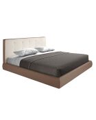 Lit double  avec tête de lit en tissu et structure en similicuir blanc/marron - 80x199x224 cm