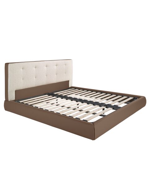 Lit double  avec tête de lit en tissu et structure en similicuir blanc/marron - 80x199x224 cm