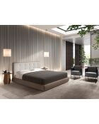 Lit double  avec tête de lit en tissu et structure en similicuir blanc/marron - 80x199x224 cm