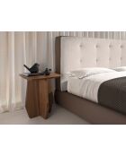 Lit double  avec tête de lit en tissu et structure en similicuir blanc/marron - 80x199x224 cm