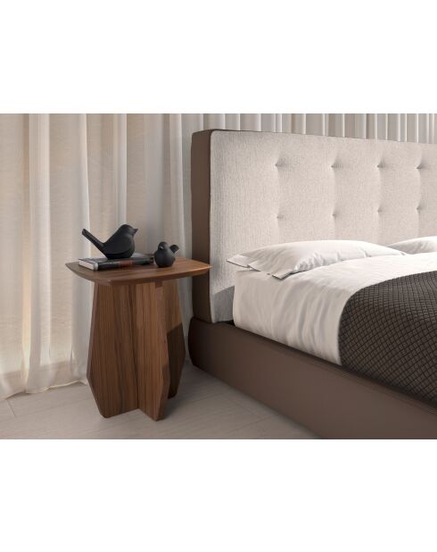 Doppelbett mit Stoffkopfteil und weiß/braunem Kunstlederrahmen - 80x199x224 cm