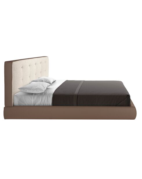 Lit double  avec tête de lit en tissu et structure en similicuir blanc/marron - 80x199x224 cm