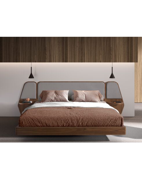 Lit double  gris/noyer - 137x296x209 cm