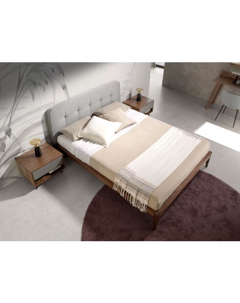 Lit double  avec tête de lit originale gris/noyer - 53x172x217 cm