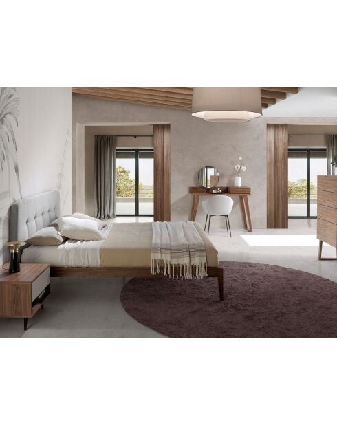 Lit double  avec tête de lit originale gris/noyer - 53x172x217 cm