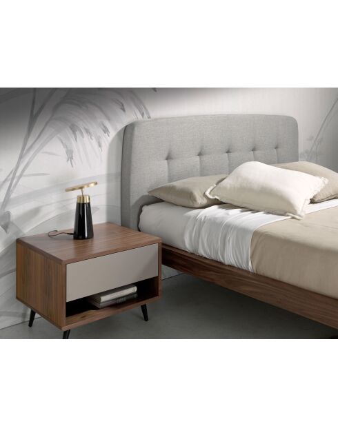 Doppelbett mit originalem Kopfteil in Grau/Nussbaum - 53x172x217 cm