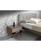 Lit double  avec tête de lit originale gris/noyer - 53x172x217 cm