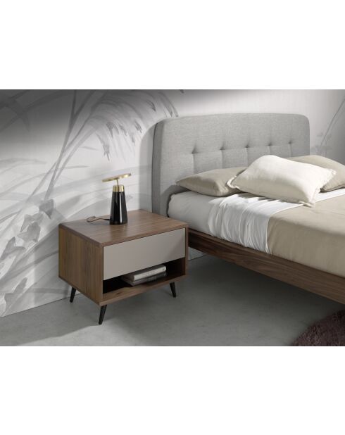 Lit double  avec tête de lit originale gris/noyer - 53x172x217 cm