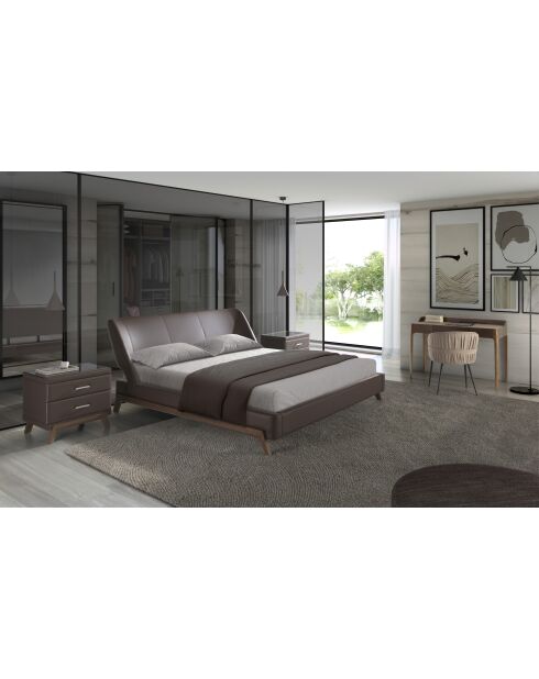 Lit double  brun/noyer - 78x205x237 cm