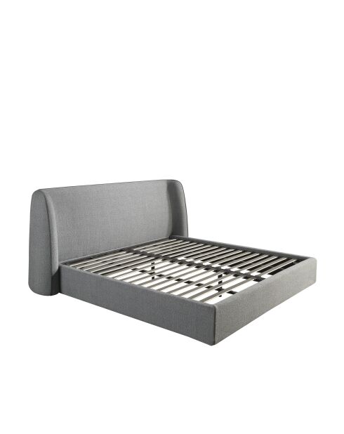 Lit double  avec tête de lit originale gris foncé/noyer - 105x231x239 cm