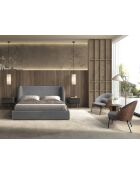 Lit double  avec tête de lit originale gris foncé/noyer - 105x231x239 cm