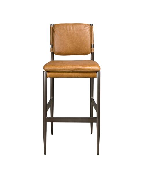 Barstoel van bruin leer/donker staal - 12x49x55 cm