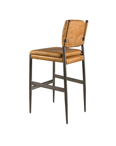 Barstoel van bruin leer/donker staal - 12x49x55 cm