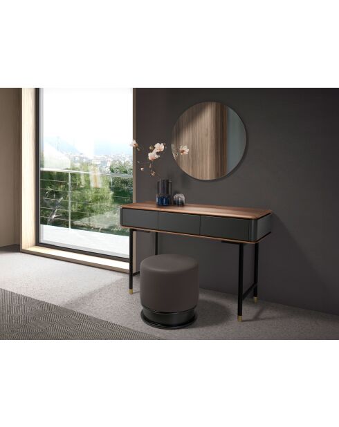 Pouf assise revêtue de similicuir gris foncé gris/noir - 14x43x43 cm